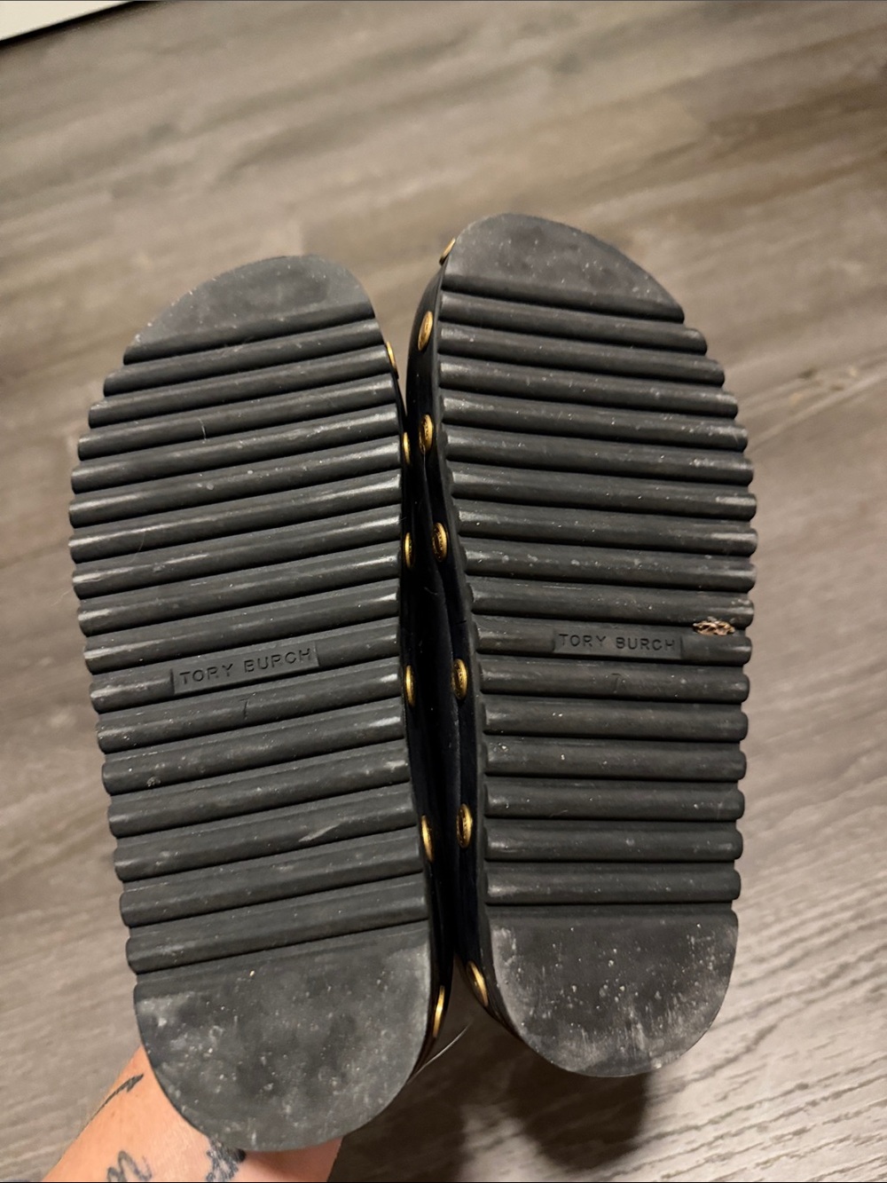 Tory Burch Black Leather Slip-On Mules with Gold Accents - Picture 8 of 8